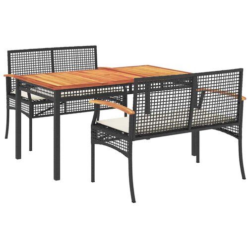  3-dijelni vrtni blagovaonski set s jastucima od poliratana crni Crna 140 cm table length Slike