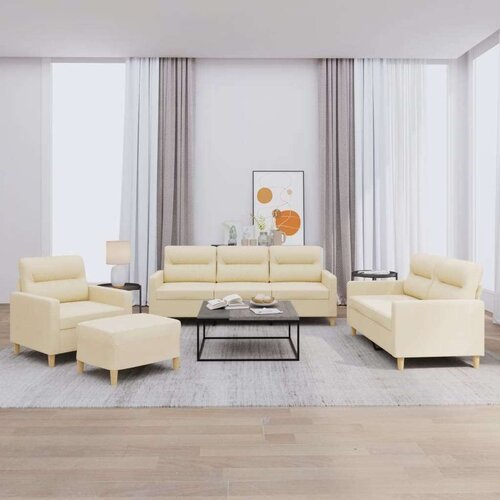  4-dijelni set sofa s jastucima krem od tkanine Slike