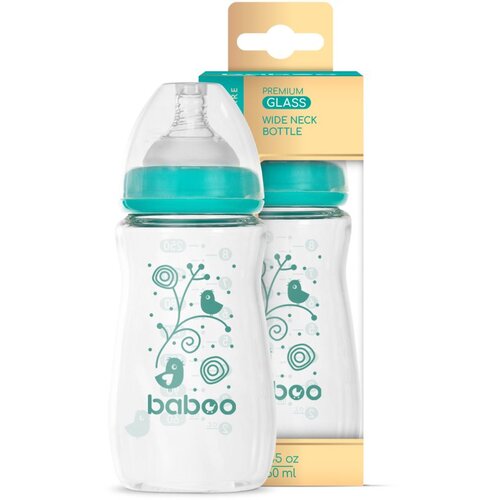Baboo Anti-colic Glass Feeding Bottle Wide Neck steklenička za dojenčke 3m+ 250 ml Slike