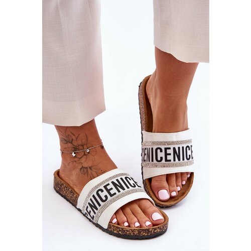 Kesi Cork sandals with crystals white Be Nice Cene