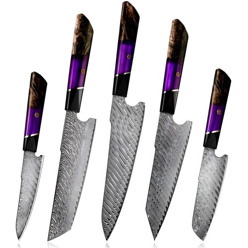  Set damaskih kuhinjskih noževa TO-35119 - Ljubičasta / 5kom KP35119 Cene