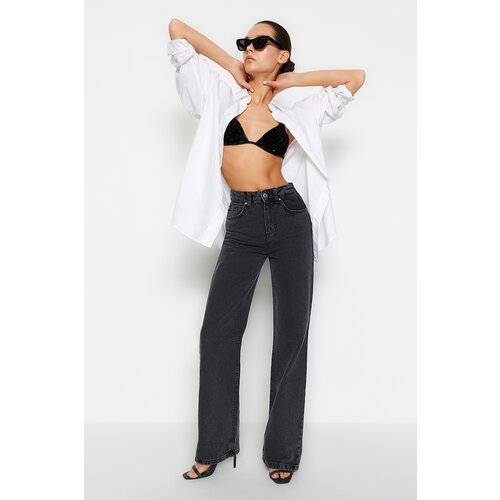 Trendyol Anthracite High Waist Summer Thin Fabric Wide Leg Jeans Slike