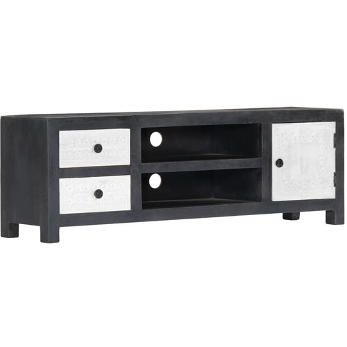  The Living Store Ročno izrezljana TV omarica siva in bela 120x30x40 cm mango - TV Omarica, (21555907) Slike