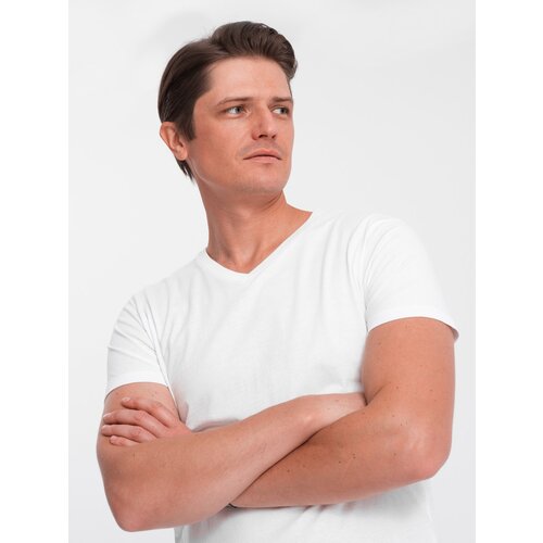 Ombre BASIC men's classic cotton T-shirt with a crew neckline - white Cene
