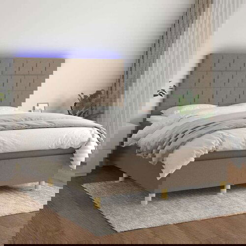  Box spring postelja z vzmetnico LED taupe 140x190 cm blago, (20900184) Slike