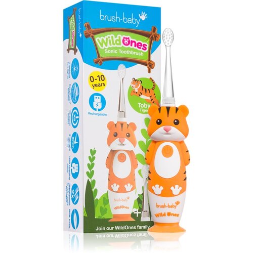 Brush Baby WildOnes WildOne električna zobna &amp;scaron;četka + 2 nadomestni glavi za otroke Tiger 1 kos Slike