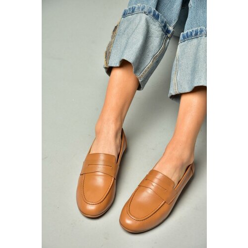 Fox Shoes S944007803 Camel Genuine Leather Women's Flat Cene