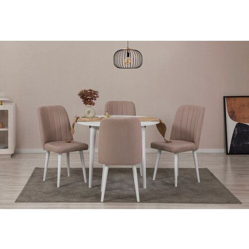 Hanah home Vina 0900 - White, Stone WhiteStone Extendable Dining Table & Chairs Set (5 Pieces) Cene