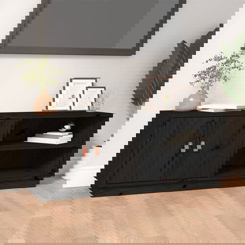 VidaXL TV ormarić crni 105 x 34 x 40 cm od masivne borovine Slike