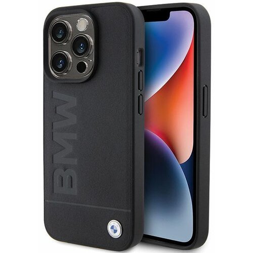 BMW Leather Hot Stamp MagSafe ovitek za iPhone 15 Pro, Črn Cene