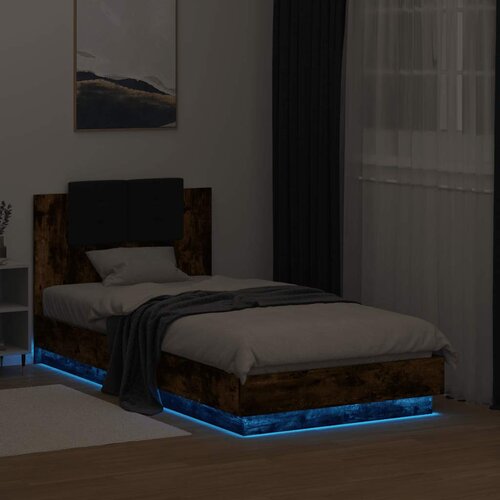  Okvir za krevet s uzglavljem i LED svjetlima boja hrasta Smeđa 90 x 190 cm Slike