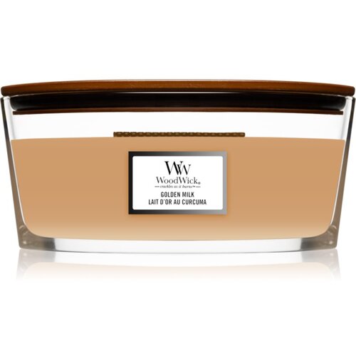 WoodWick Golden Milk di&amp;scaron;eča sveča z lesenim stenjem (hearthwick) 453.6 g Slike