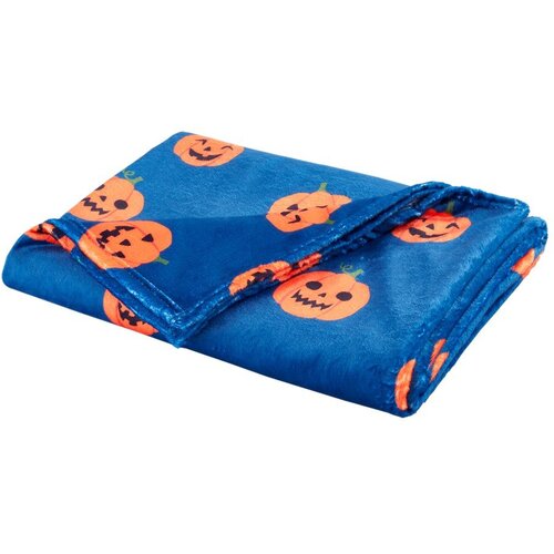 Catherine Lansfield Plava/narančasta deka s motivom noći vje&amp;scaron;tiva od mikropli&amp;scaron;a 130x170 cm Halloween Pumpkins &amp;ndash; Slike