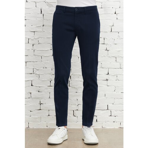 ALTINYILDIZ CLASSICS Men's Navy Blue Slim Fit Slim Fit Trousers with Side Pockets, Cotton Flexible Dobby Pants. Cene