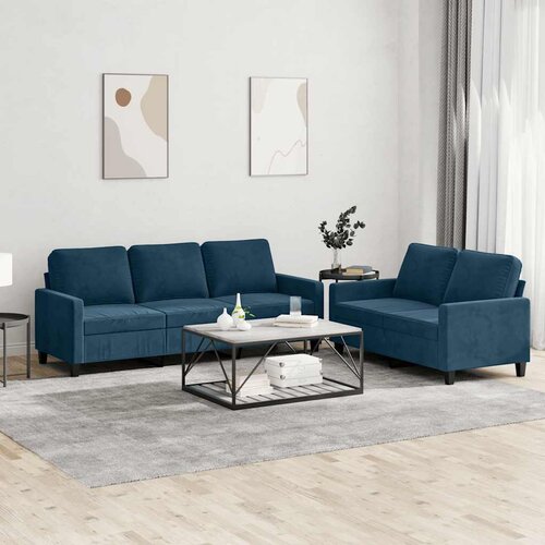  2-dijelni set sofa s jastucima plavi baršunasti Cene
