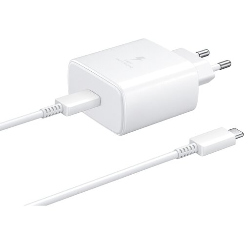 Samsung stenski polnilec z enim USB-C vhodom 45W in priloženim USB-C v USB-C kablom bele barve EP-TA845EWE + EP-DW767JWE (OEM pakiranje) Slike