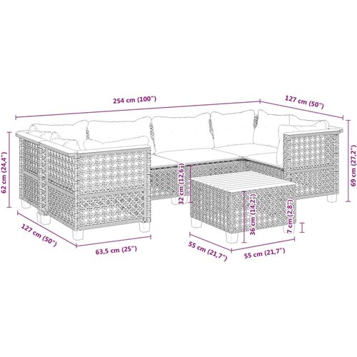  7-dijelni set vrtnih sofa od poliratana s jastucima crni Crna 55 x 55 x 36 cm Slike