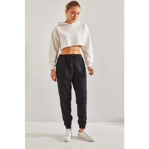 Bianco Lucci Women's Two Thread Cuff and Elastic Waist Jogger Sweatpants