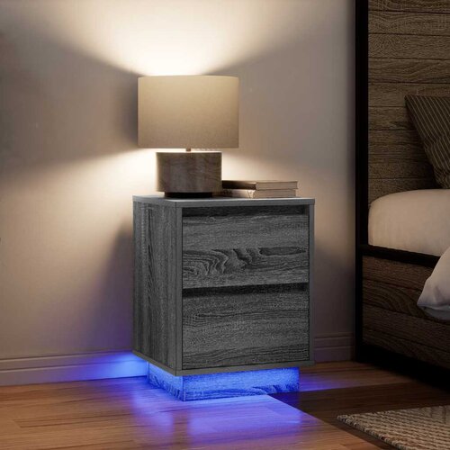 vidaXL Nočne omarice z LED svetili 2 kosa Siva Sonoma 38x34x50 cm Cene