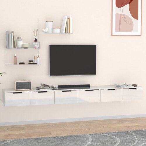 vidaXL Stenska omarica 2 kosa visok sijaj bela 102x30x20 cm inž. les Cene