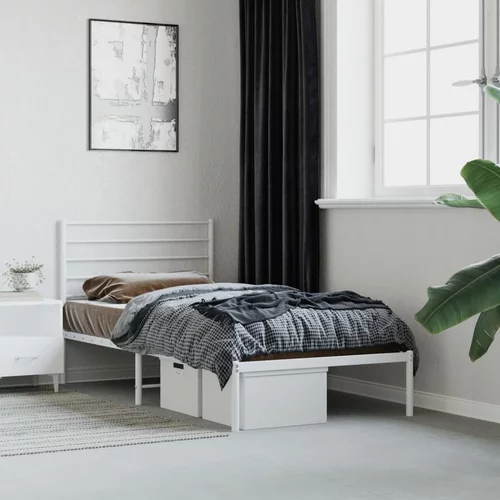 vidaXL Kovinski posteljni okvir z vzglavjem bel 100x200 cm
