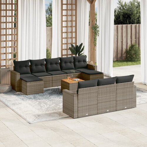 VidaXL 11-dijelni set vrtnih sofa od poliratana s jastucima sivi Slike