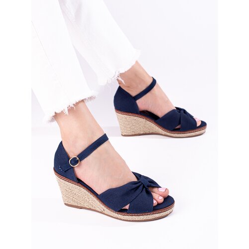 SHELOVET Navy blue sandals espadrilles on wedge Slike