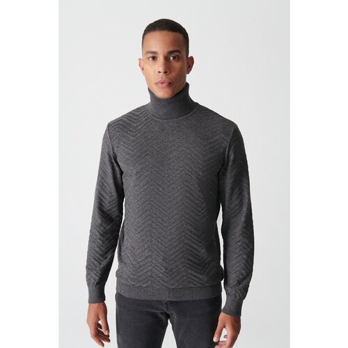 Avva Men's Anthracite Turtleneck Jacquard Sweater Slike