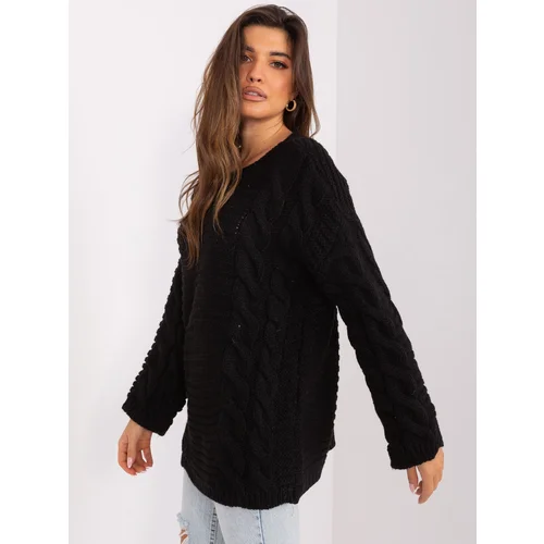 Fashion Hunters Black sweater with cables and wool