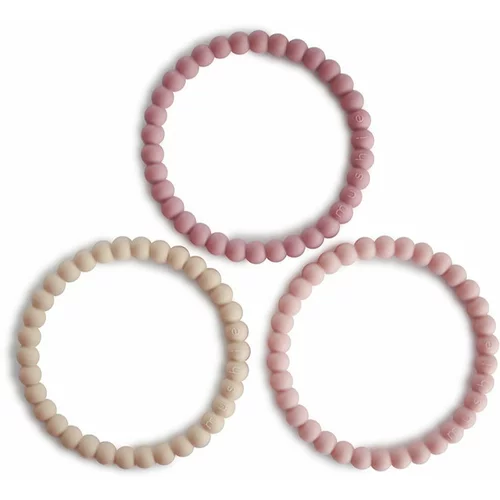 Mushie Pearl Teething Bracelet grickalica za bebe Linen-Peony-Pale-Pink 3 kom