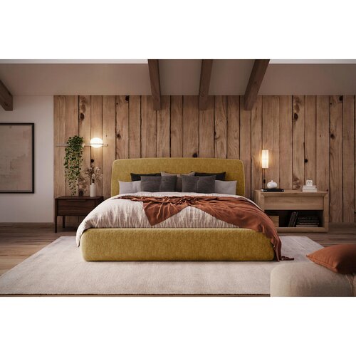 MID.YOU OBLAZINJENA POSTELJA 160 cm x 200 cm , les, tekstil, leseni material rumena Slike