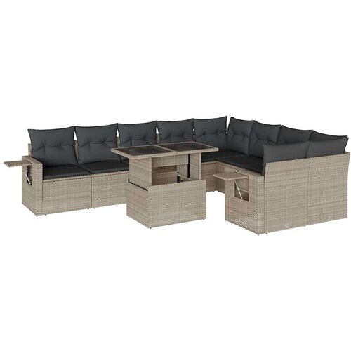 VidaXL 10-dijelni set vrtnih sofa poliratan s jastucima svijetlosivi Slike