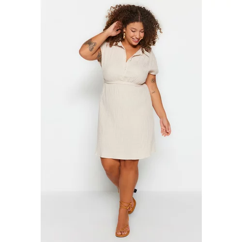 Trendyol Curve Plus Size Dress - Beige - Shirt dress