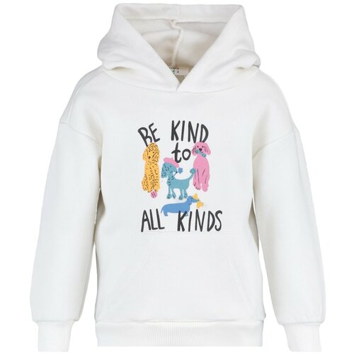 Trendyol Ecru Hooded Printed Girl Knitted Sweatshirt Slike