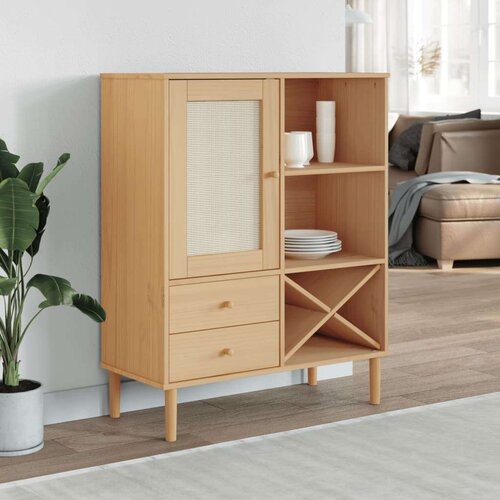 vidaXL Komoda SENJA videz ratana rjava 90x40x112 cm trdna borovina Cene