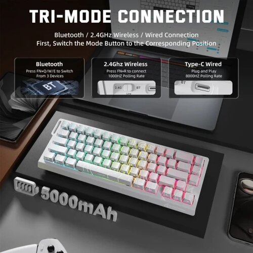 Attack Shark Bežična gaming tastatura X68Pro HE Magnetic Swith/8KHz/TriMode/RT/SnapTap/White cont Slike