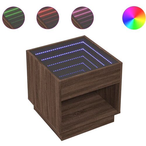 vidaXL Nočna mizica z neskončnimi LED rjavi hrast 50x50x50 cm, (21327526) Cene