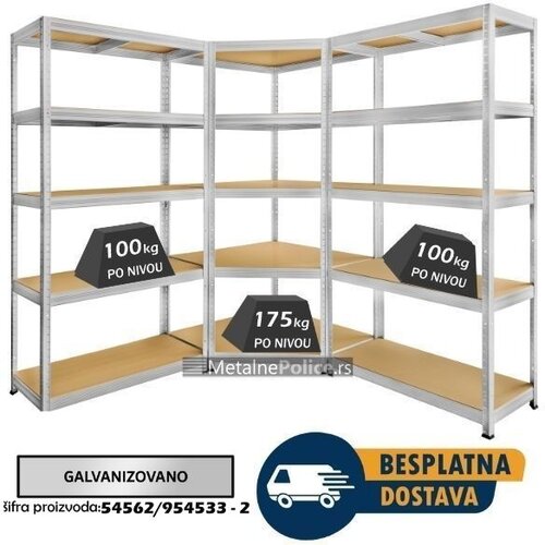  Ugaona polica 180x90x90x40cm, 5x175kg + 2 police 180x90x40cm, 5x100kg galva Cene