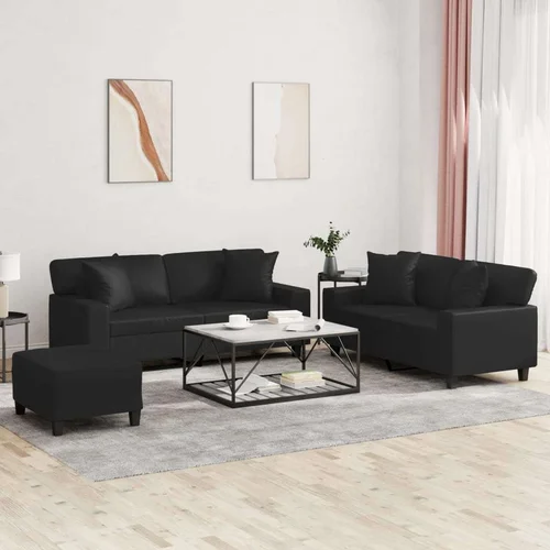  3-dijelni set sofa s jastucima crna od umjetne kože