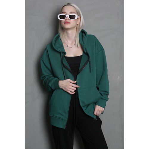 Madmext Dark Green Hooded Basic Sweatshirt Cene