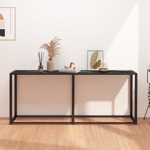 VidaXL Konzolni stol boja crnog mramora 180x35x75,5 cm kaljeno staklo Slike