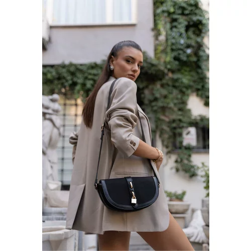 Madamra Women's Black Contrast Design Crossbody Bag
