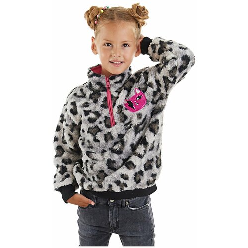 Mushi Girls' Leopard Gray Plush Sweatshirt Slike