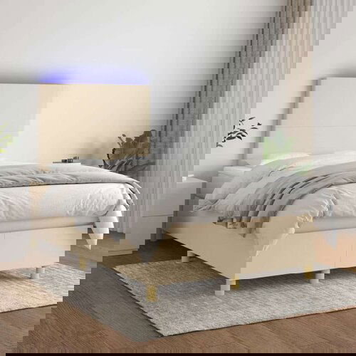  Box spring s madracem LED krem 120 x 200 cm od tkanine Slike