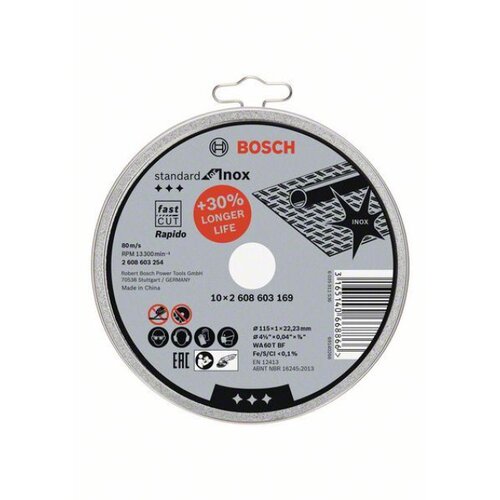 Bosch rezna ploča ravna standard for Inox - rapido WA 60 T BF, 115 mm, 22,23 mm, 1,0 mm ( 2608603254 ) Cene