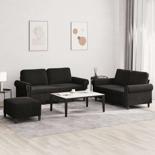  3-dijelni set sofa s jastucima crni baršunasti Cijene