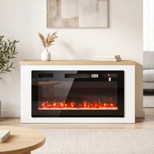  Električni kamin s grijačem 12 boja plamena TV ormarić s kaminom za televizore do 55 inča 114 cm bijela Slike