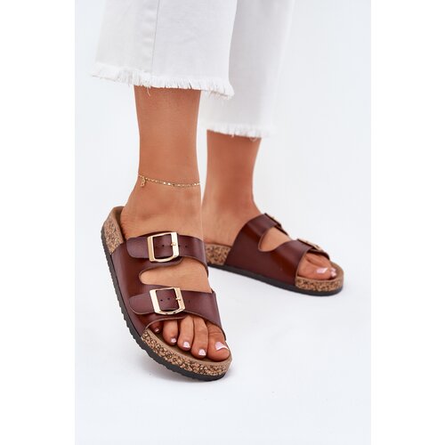 EVENTO Women's Slippers With Buckles Made Of Eco Leather Brown Iskira Cijene
