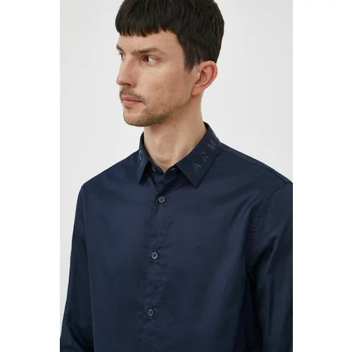 Armani_Exchange Bombažna srajca moška, mornarsko modra barva