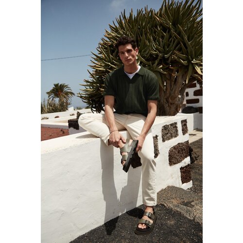 Trendyol Khaki Men's Relaxed Limited Edition Short Sleeve Polo Neck Knitwear T-shirt Cene